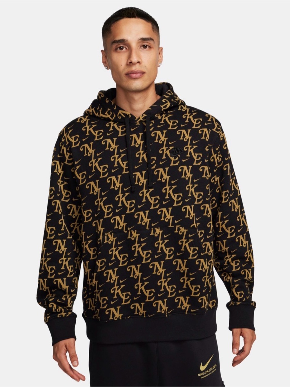 Nike All-Over Monogram Hoodie Black/Gold Size Medium pullover Bball athlesiure